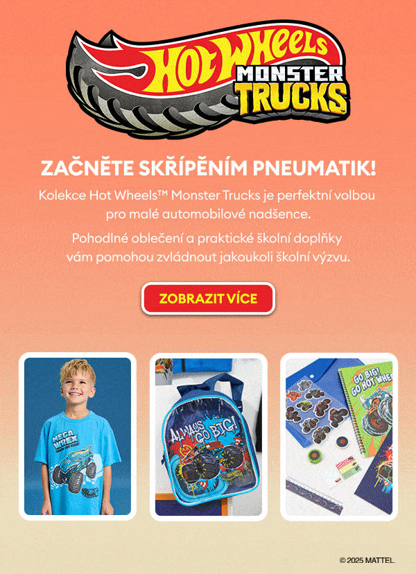 Začněte skřípěním pneumatik! Kolekce Hot Wheels™ Monster Truck je perfektní volbou pro malé automobilové nadšence. Pohodlné oblečení a praktické školní doplňky vám pomohou zvládnout jakoukoli školní výzvu.