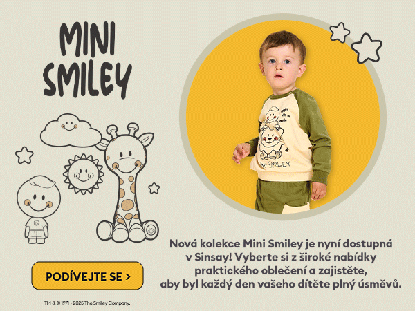 Nová kolekce Mini Smiley je nyní dostupná v Sinsay! Vyberte si z široké nabídky praktického oblečení a zajistěte, aby byl každý den vašeho dítěte plný úsměvů.