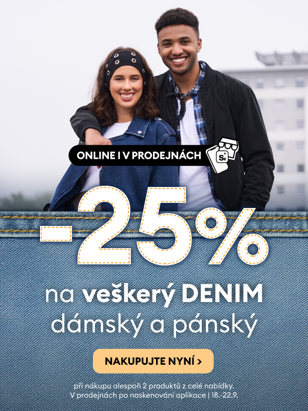 -25% na celý dámský a pánský denim s kódem: omni25denim. Online a v prodejně.