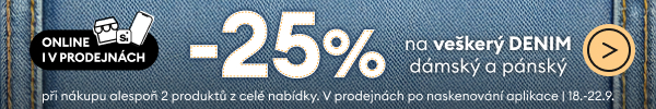 -25% na celý dámský a pánský denim s kódem: omni25denim. Online a v prodejně.