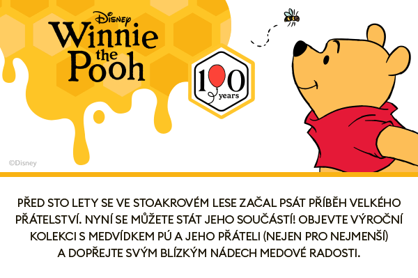 Před sto lety se ve Stoakrovém lese začal psát příběh velkého přátelství. Nyní se můžete stát jeho součástí! Objevte výroční kolekci s Medvídkem Pú a jeho přáteli (nejen pro nejmenší) a dopřejte svým blízkým nádech medové radosti.