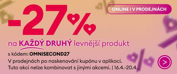 Online a v prodejnách: -27 % na druhý, levnější produkt s kódem OMNISECOND27.