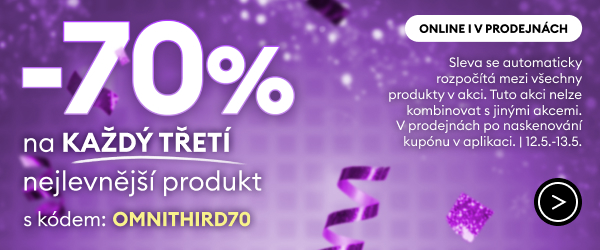 -70% na každý třetí, nejlevnější produkt s kódem OMNITHIRD70 Online a v obchodech.