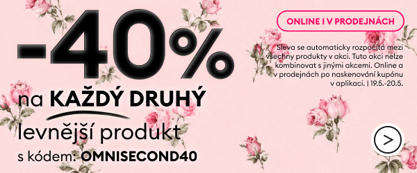 Online a v prodejnách: -40 % na druhý, levnější produkt s kódem OMNISECOND40.