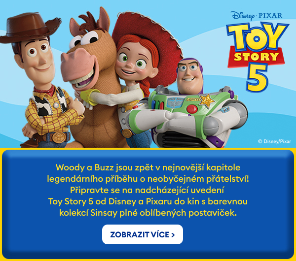 Woody a Buzz jsou zpět v nejnovější kapitole legendárního příběhu o neobyčejném přátelství! Připravte se na nadcházející uvedení Toy Story 5 od Disney a Pixaru do kin s barevnou kolekcí Sinsay plné oblíbených postaviček.